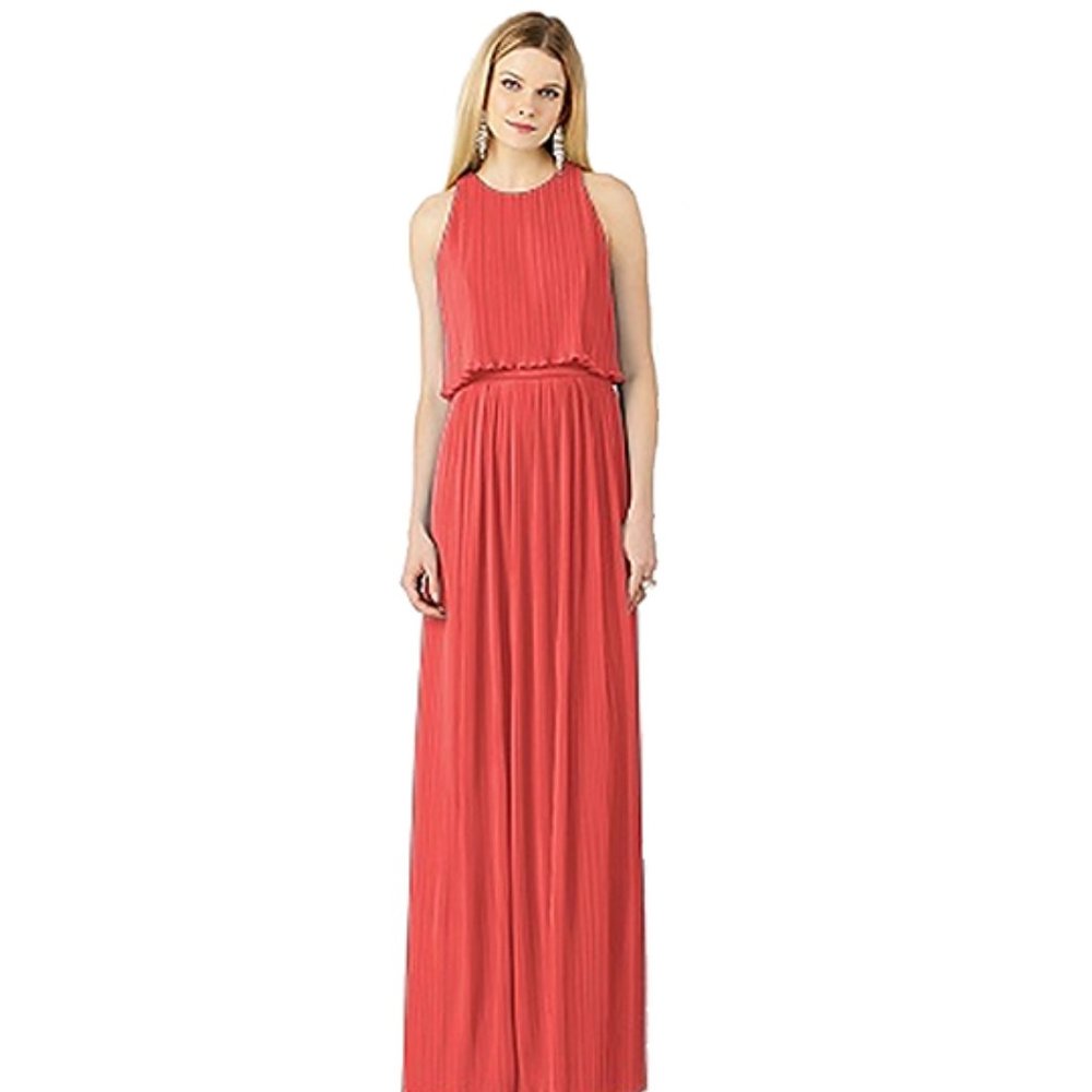 After Six, size 6 - firecracker - high neck, allover textured gathered chiffon